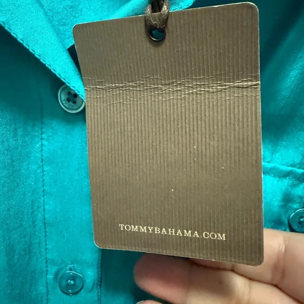 Tommy Bahama Turquoise Button-Down Shirt 100% Silk Size XL
